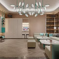 Luxury Modern KTV Interior Design With Leather Sofas Chandeliers And TV Screen