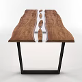 Unique Wooden Desk With Distinctive Transparent Inlay And Black Metal Legs
