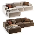 Modern Sectional Sofa with Decorative Pillows and Throw Blanket in Neutral Tones