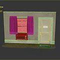Miniature Room Corner With Red Curtains Window Door Radiator And Doormat