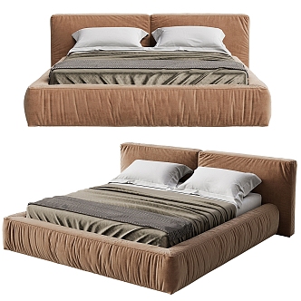 Nordic Double Bed Simple Bed 3d model