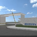 White Modern Entrance Gate with VENTUSCHI Sign Yellow Black Railings and Blue Sky