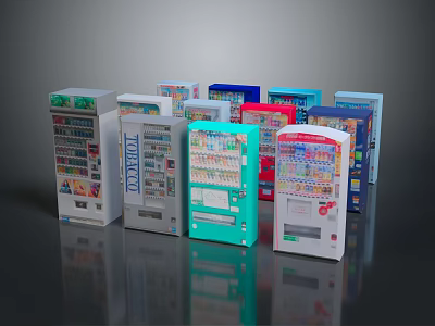 Commercial Vending Machines With Various Colors And Modern Designs For Business Use 3d model
