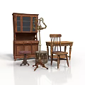 Classic Wooden Home Interior With Vintage Cabinet Dining Table Chair And Coat Rack