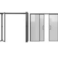 Modern Folding Doors With Glass Panel And Black Frame In Open And Closed Position