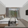 Modern Elegant Hotel Room Interior With Wooden Bed Nightstand Decorative Art Wooden Flooring And Area Rug