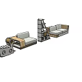 Modern Sofa Set With Wooden Frame Modular Design Gray Cushions And Bookshelf