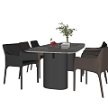 Modern Italian Dining Table and Chair Combination Leather Dining Chair Rock Plate Dining Table Sliding Chandelier Dining Table Ornaments Fruit Vase 3d model