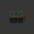 Cartoon Scene Of Small House With Green Tiled Roof Wooden Structure And Stairs