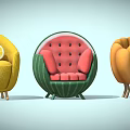 Creative Fruit Vegetable Shaped Armchairs Including Lemon Watermelon Pumpkin Designs with Yellow Green Orange Hues