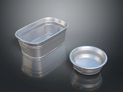 Practical Aluminum Household Storage Containers Rectangular And Round For Kitchen Use 3d model