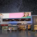 Contemporary Commercial Street With Large Fashion Billboard Modern Storefronts And Starlit Night Lighting