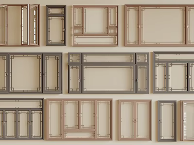 Various Modern Casement Windows With Different Frame Styles And Sizes 3d model