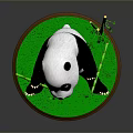 3D Panda Character Sitting On Green Grass Eating Bamboo With Bamboo Stalk And Round Base