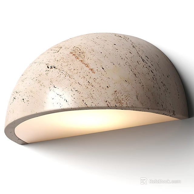 Modern Semicircular Marble Wall Lamp Illuminated with Soft Warm Light on White Wall 3d model