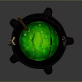 Black Cauldron With Green Flame Red Hook And Decorative Legs