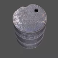 Industrial Equipment Metal Storage Drum With Rustic Weathered Surface And Horizontal Reinforced Bands