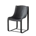 Black Leather Leisure Chair With Modern Design Metal Frame And Curved Backrest