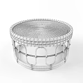 Modern Rattan Stool With Round Woven Seat And Natural Wooden Frame