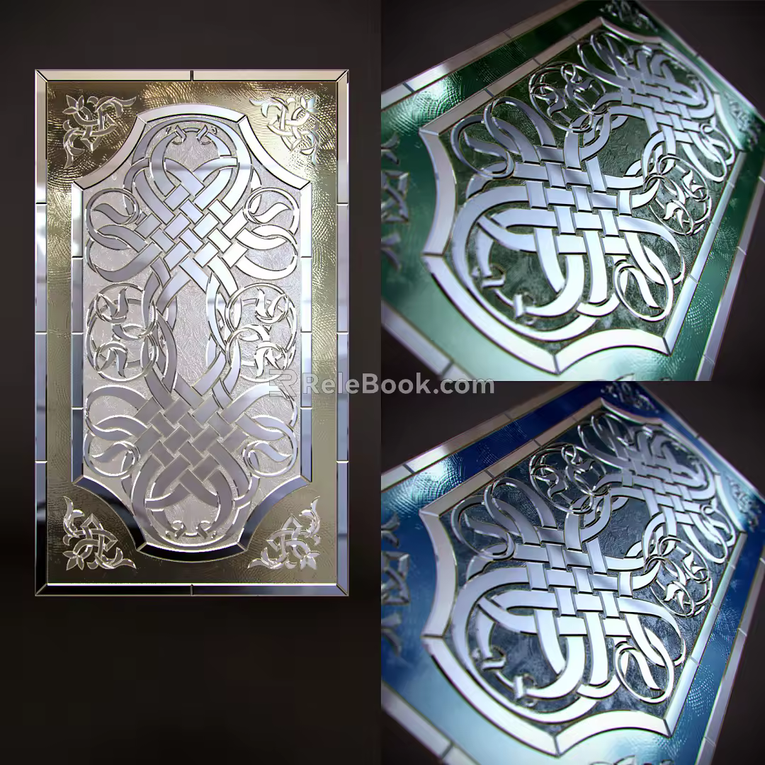 European-style Stretch Window Printed Carved Glass Window Door 3d model