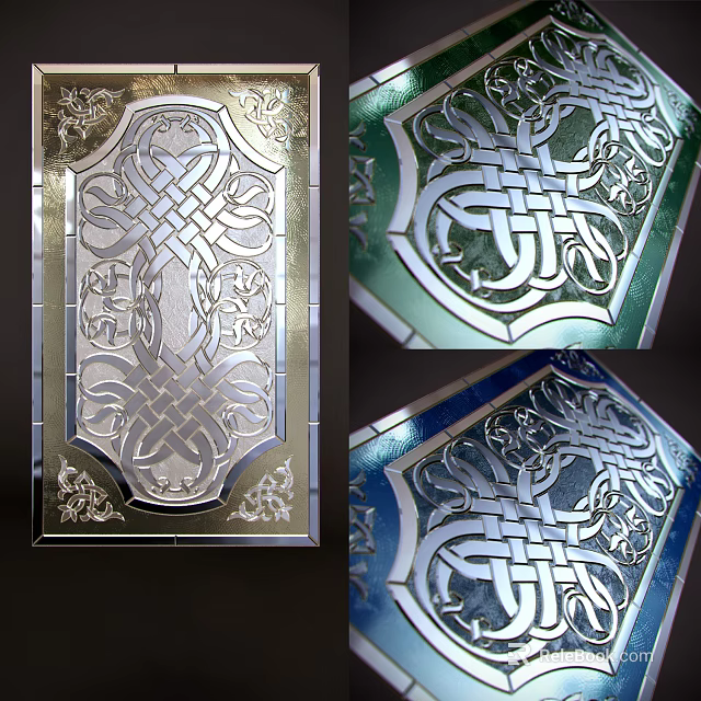 Decorative Carved Windows With Intricate Patterns And Colored Glass Details 3d model 