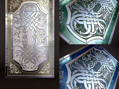 Decorative Carved Windows With Intricate Patterns And Colored Glass Details 3d model