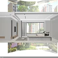 Modern White Wardrobe with Smooth Panel Design and Wooden Countertop in Interior