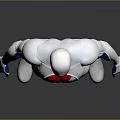 Silver And Blue Humanoid Figure With Red Chest Emblem And Metallic Body