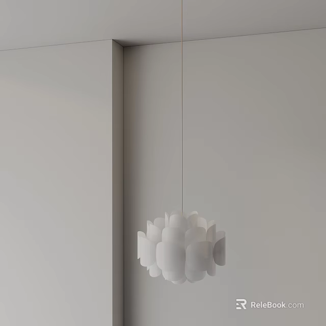 Modern White Minimalist Chandelier Hanging In Corner Of White Wall Interior 3d model 