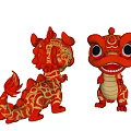 Red Dragon Art Installation With Two Figurines Front Back Views And Golden Patterns 3d model