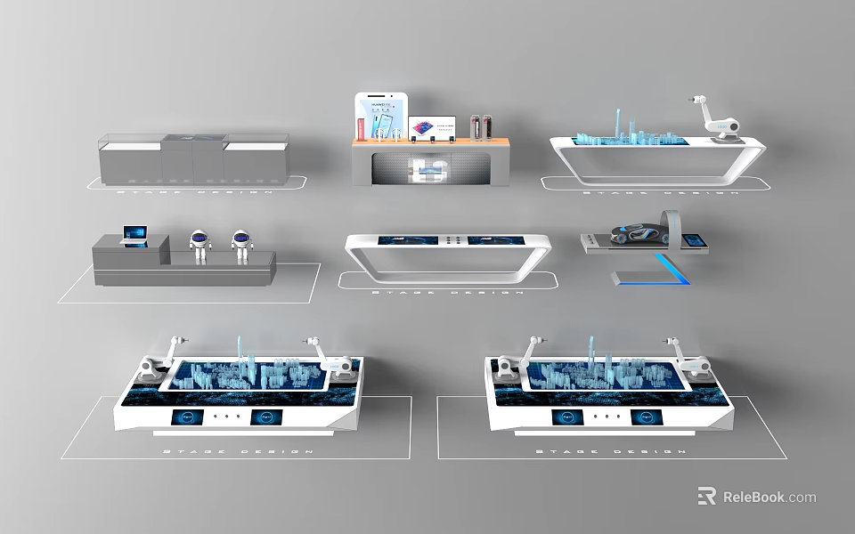 Modern Display Cabinets and Shelves With Multiple Styles for Retail Exhibition Spaces 3d model 
