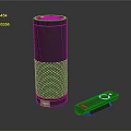 Black Cylindrical Smart Speaker Featuring Mesh Design Blue Top Ring And Remote Control