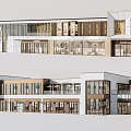Modern Commercial Storefront Design with Glass Curtain Walls Wooden Elements and Display Windows