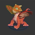 Red Dragon Figure With Orange Yellow Spots Green Eyes And Wings On Black Base