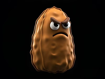 Angry Nut Shaped Game Movie Character With Brown Textured Surface White Eyes And Black Background 3d model