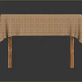 Wooden Dining Table Featuring Orange Polka Dot Tablecloth For Home Decor 3d model