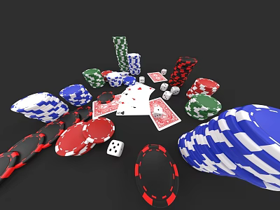 casino poker set chips dice gambling props 3d model
