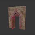 Ancient Architectural Stone Archway Entrance With Wooden Door And Classic Design