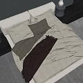 Modern Double Bed Interior With Beige Headboard Brown Bedding And Gray Rug 3d model