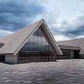 Contemporary Guesthouse Architecture With A Frame Roof Large Glass Windows And Gray Exterior Design