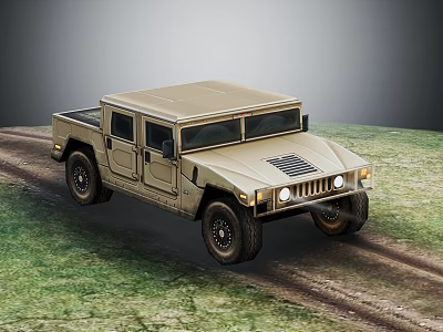 Khaki Colored Military Vehicle With Sturdy Design On Off Road Grassland Tracks 3d model