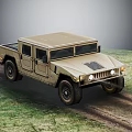 Khaki Colored Military Vehicle With Sturdy Design On Off Road Grassland Tracks