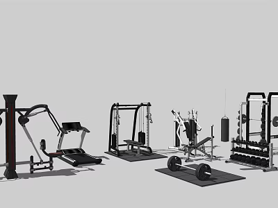 Professional Fitness Equipment Including Treadmill Weight Machines Dumbbells And Pull Up Bars 3d model