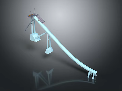Water Slide Structure With Long Curved Slide And White Support Frames 3d model