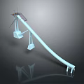 Water Slide Structure With Long Curved Slide And White Support Frames