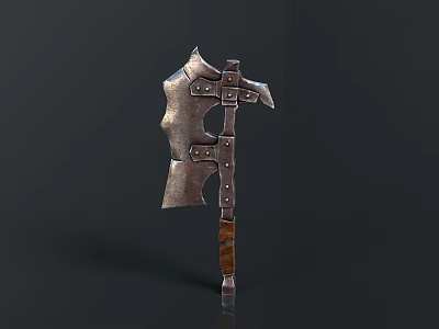 Medieval Iron Axe With Riveted Metal Blade And Wooden Handle Design 3d model