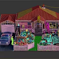 Residential House Repair Work With Workers Tools Ladder Roof And Garage Area