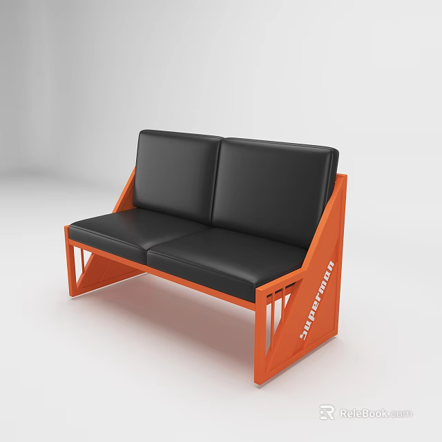 Modern Two Seater Sofa With Black Leather Seats And Orange Frame Design 3d model