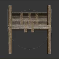 Wooden Platform Structure With Sloped Ramp Beams And Support Posts
