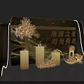 Floral Art Decoration for Fashion Show Venue with Golden Scrolls Columns and Shining Star Elements